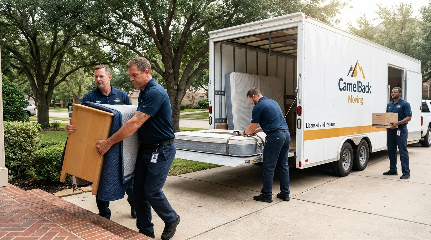 Crew loading residential truck for cross-state move from Holmen, WI
