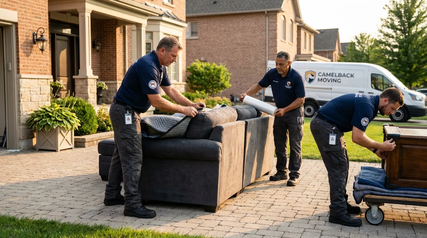 Large estate moving crew wrapping furniture in Holmen, WI